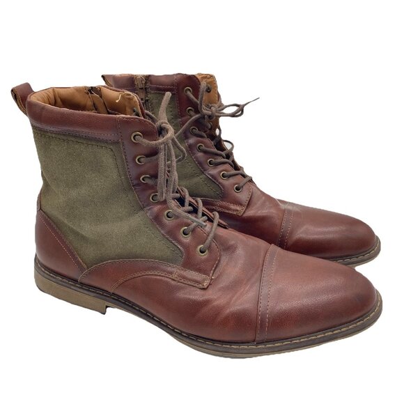 Steve Madden Bunsin Boots Mens 13 Combat Lace Up Faux Leather Canvas Cap Toe main image 9